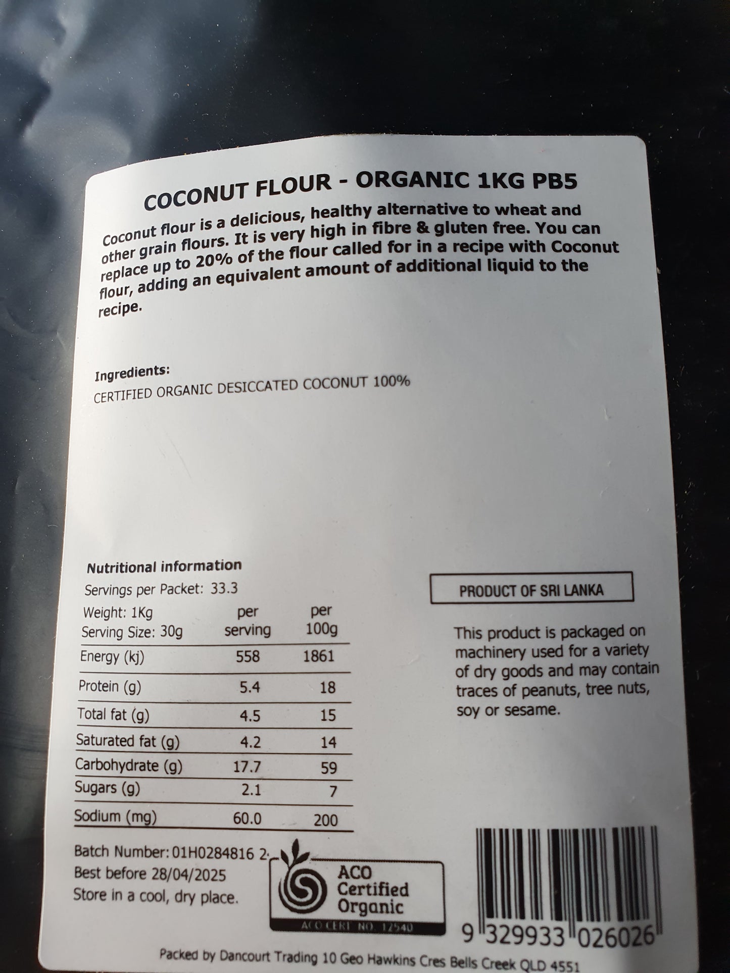 Coconut Flour Organic 1Kg