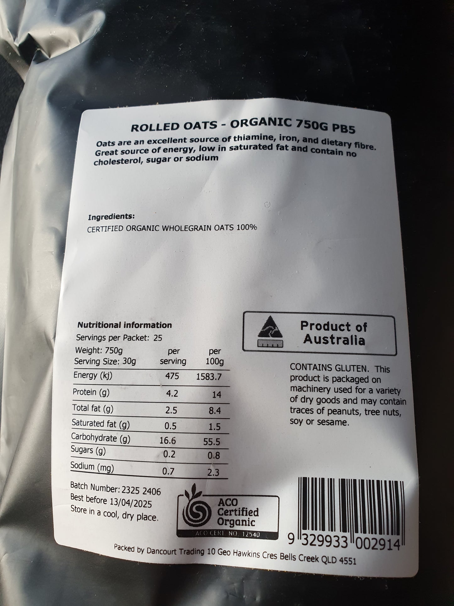 Rolled Oats Organic 750g