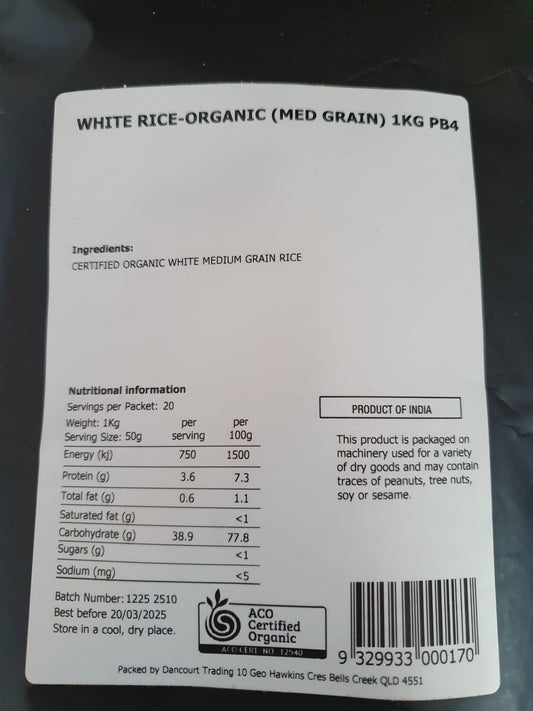Rice – White medium grain 1kg (Organic)